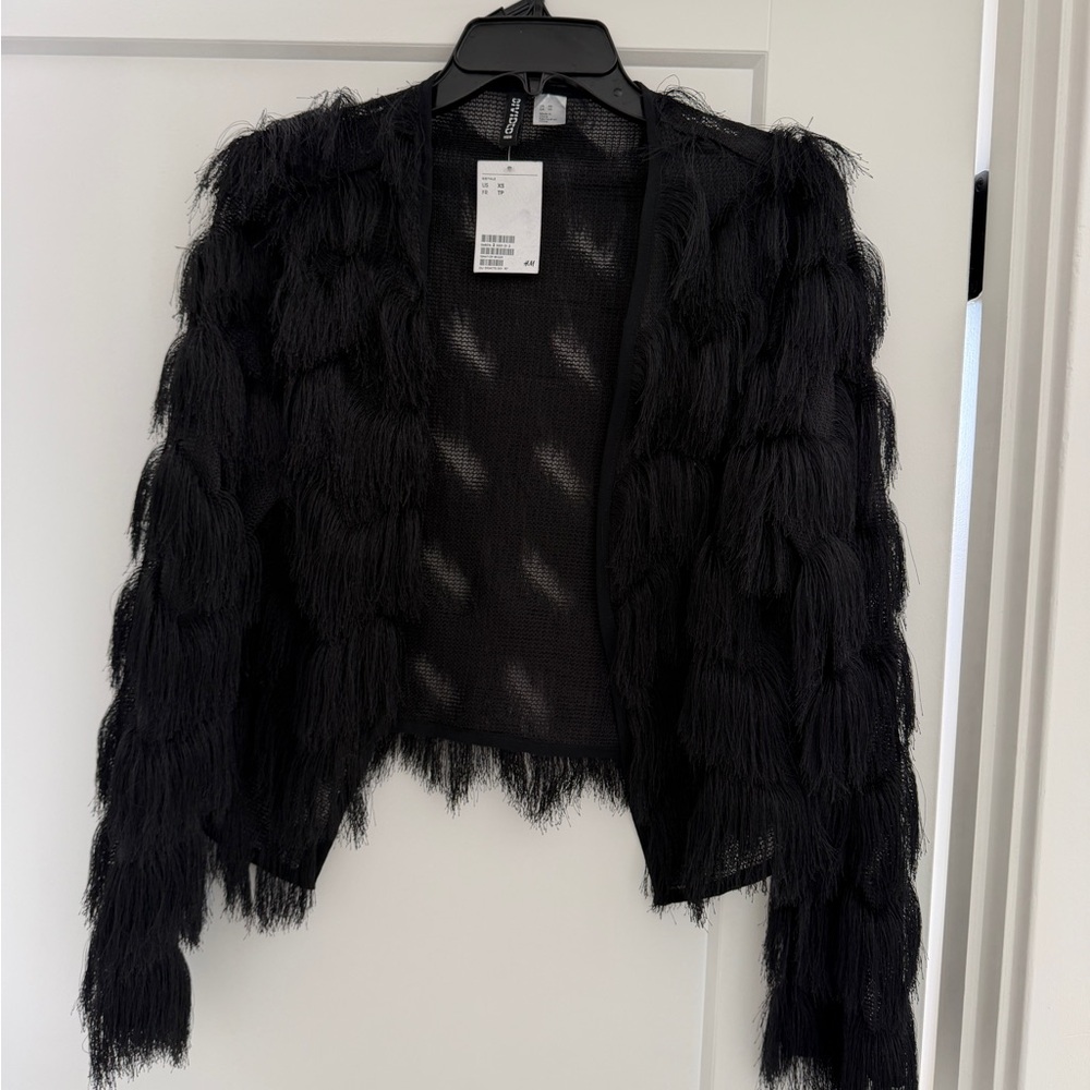 H&M Black Textured Fringe Sweater